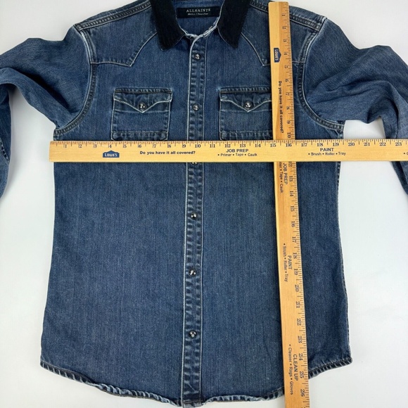 All Saints Mens Size S Canton Long Sleeve Heavy Denim Shirt Pearl Snap Western - Picture 4 of 9